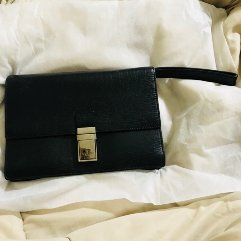 Gucci Black Leather Clutch with Wristlet